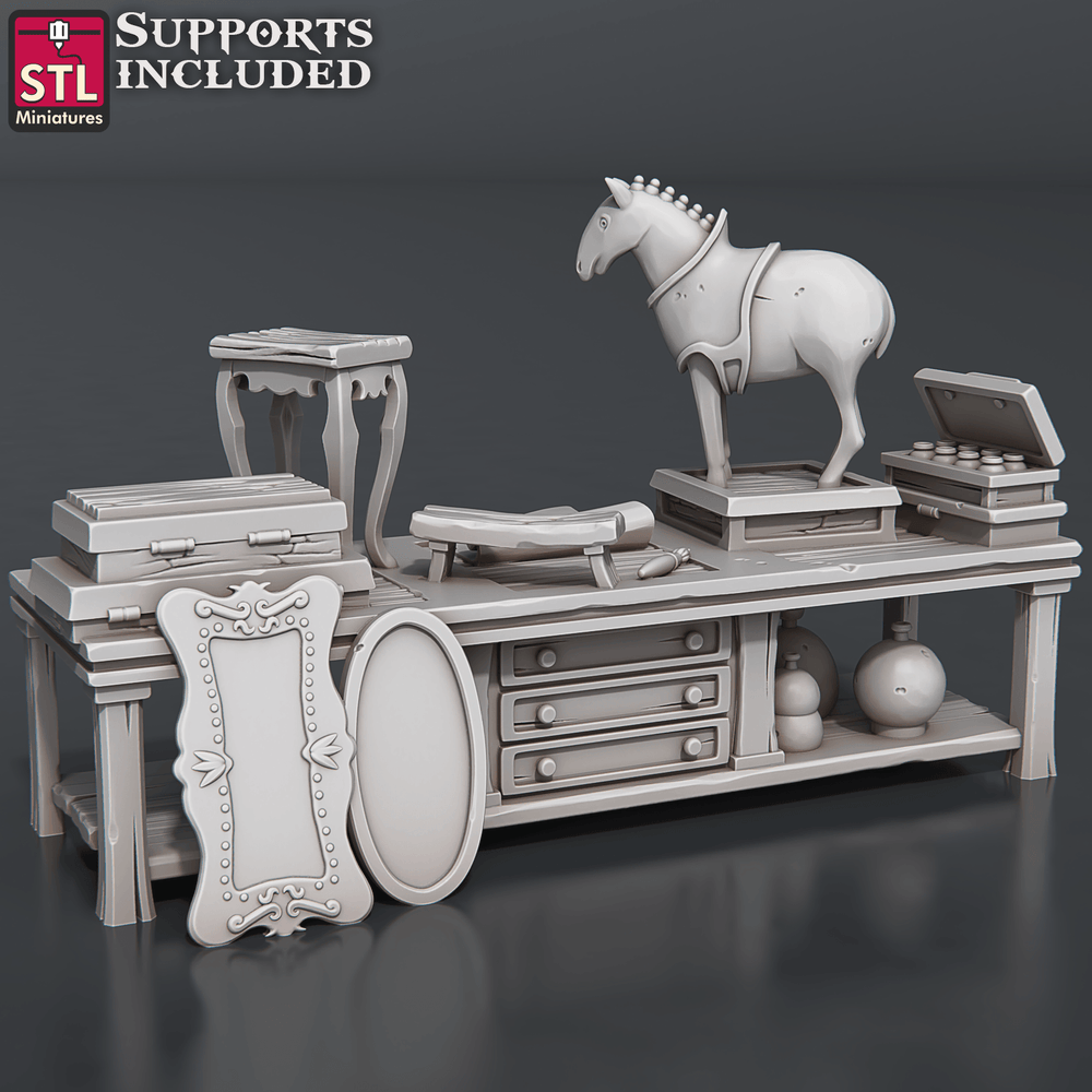 3D Printed STL Miniatures Antique Shop Set 28 - 32mm War Gaming D&D (Online Only)