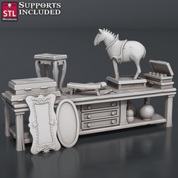 3D Printed STL Miniatures Antique Shop Set 28 - 32mm War Gaming D&D (Online Only)