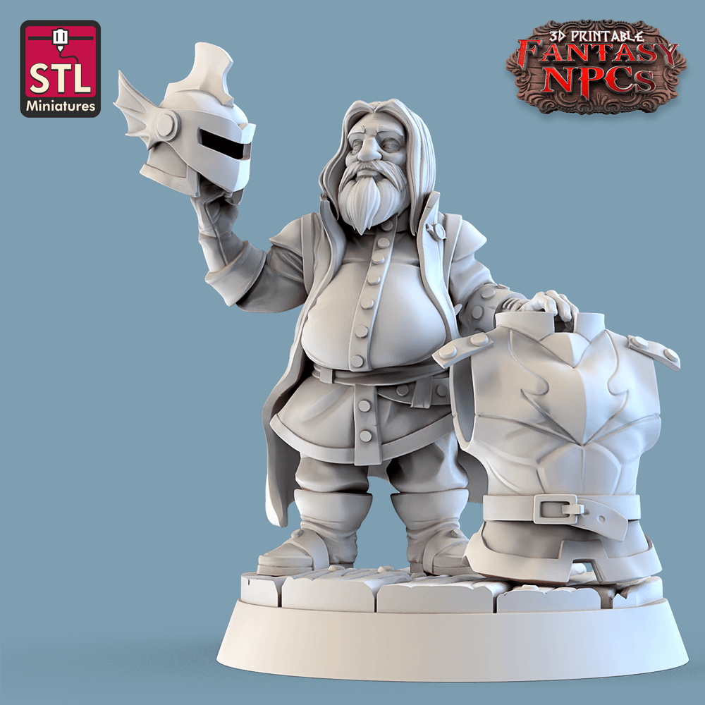 3D Printed STL Miniatures Armour Merchant Set Fantasy NPC 28mm - 32mm War Gaming D&D (Online Only)