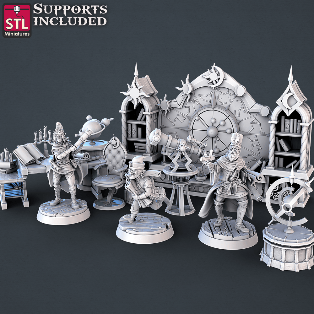 3D Printed STL Miniatures Astronomer Set 28mm - 32mm War Gaming D&D (Online Only)