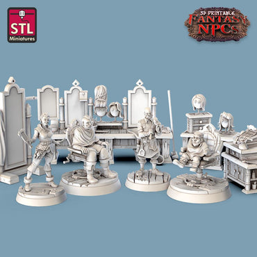 3D Printed STL Miniatures Barber Shop Set Fantasy NPC 28mm - 32mm War Gaming D&D (Online Only)