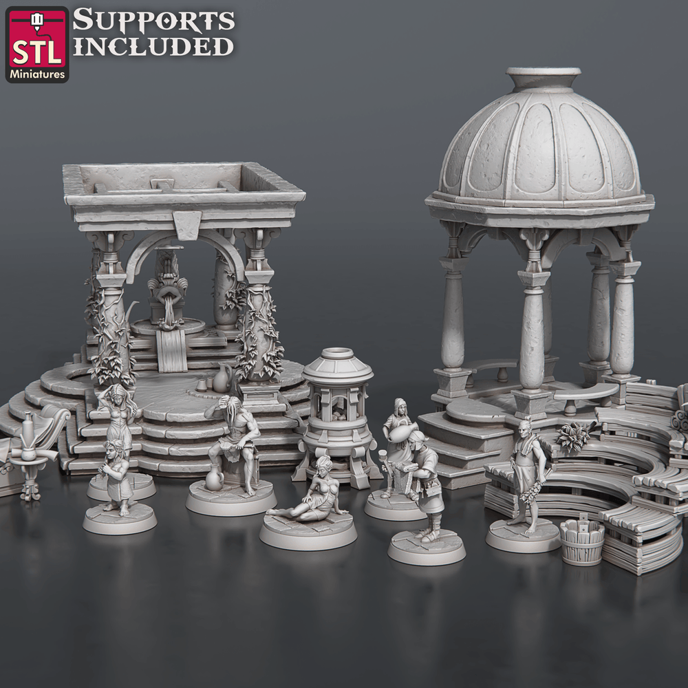 3D Printed STL Miniatures Bath House Set 28 - 32mm War Gaming D&D (Online Only)