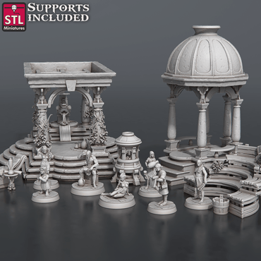 3D Printed STL Miniatures Bath House Set 28 - 32mm War Gaming D&D (Online Only)
