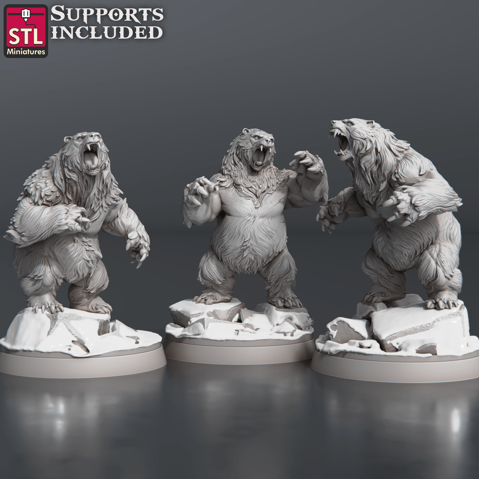 3D Printed STL Miniatures Bears Set 28 - 32mm War Gaming D&D (Online Only)