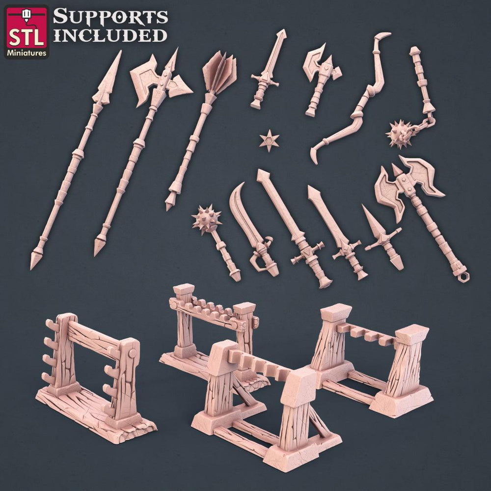 3D Printed STL Miniatures Blacksmith Weapon Store Set 28mm - 32mm War Gaming D&D (Online Only)