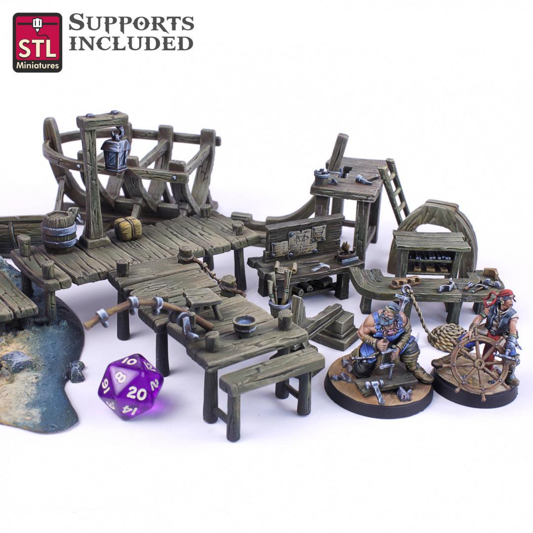 3D Printed STL Miniatures Boat Builder Set 28mm - 32mm War Gaming D&D (Online Only)