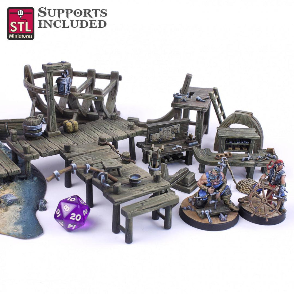 3D Printed STL Miniatures Boat Builder Set 28mm - 32mm War Gaming D&D (Online Only)
