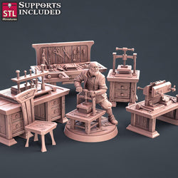 3D Printed STL Miniatures Bookbinder Set 28mm - 32mm War Gaming D&D (Online Only)