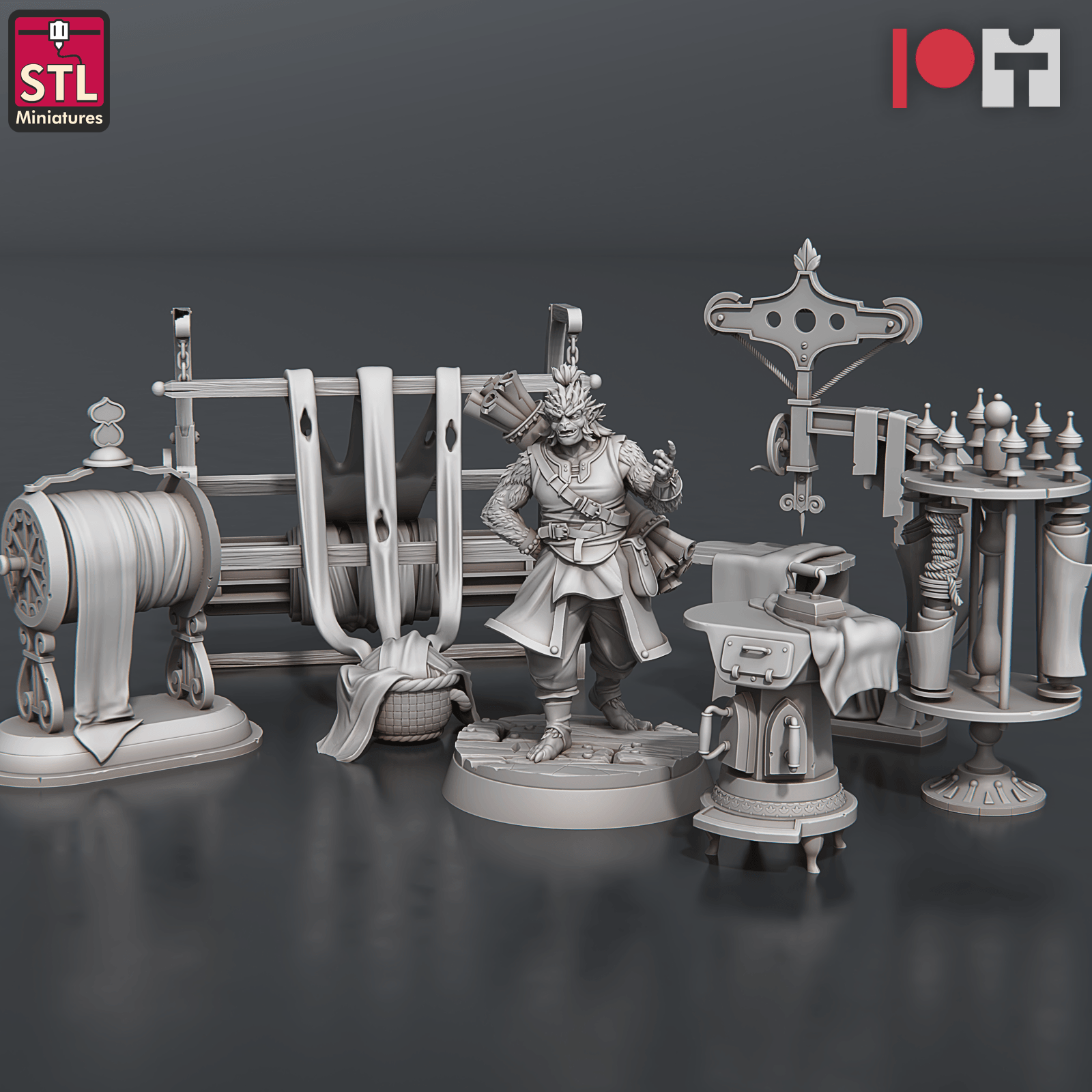 3D Printed STL Miniatures Bugbear Fabric Seller Set 28 - 32mm War Gaming D&D (Online Only)