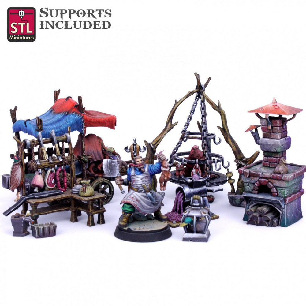 3D Printed STL Miniatures Butcher Set 28mm - 32mm War Gaming D&D (Online Only)