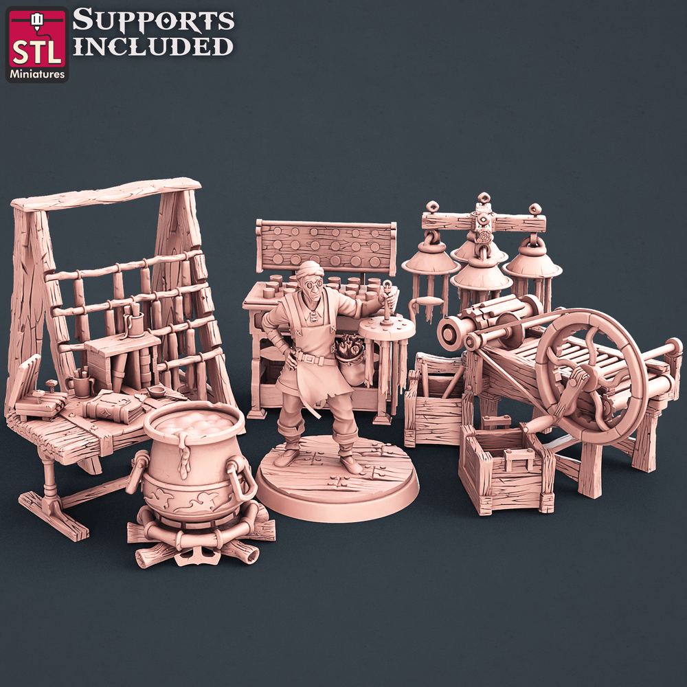 3D Printed STL Miniatures Candle Maker Set Fantasy NPC 2 | 28 - 32mm War Gaming D&D (Online Only)