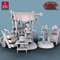 3D Printed STL Miniatures Candy Seller Set Fantasy NPC 2 | 28 - 32mm War Gaming D&D (Online Only)