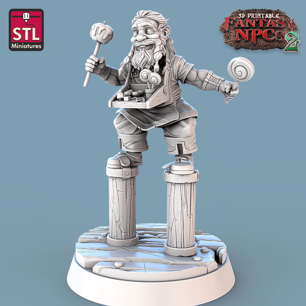 3D Printed STL Miniatures Candy Seller Set Fantasy NPC 2 | 28 - 32mm War Gaming D&D (Online Only)