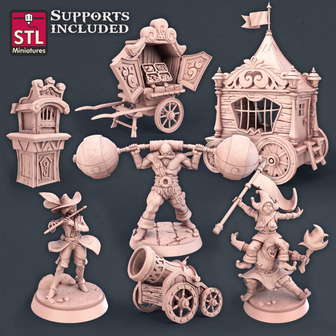 3D Printed STL Miniatures Carnival Set 28mm - 32mm War Gaming D&D (Online Only)