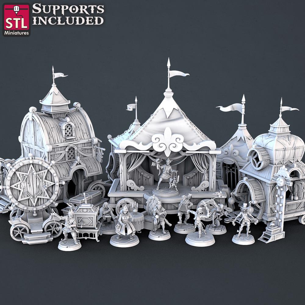 3D Printed STL Miniatures Carnival Vol 2 Set | 28 - 32mm War Gaming D&D (Online Only)