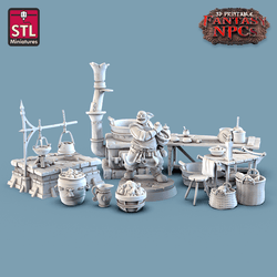 3D Printed STL Miniatures Cook Set Fantasy NPC 28mm - 32mm War Gaming D&D (Online Only)