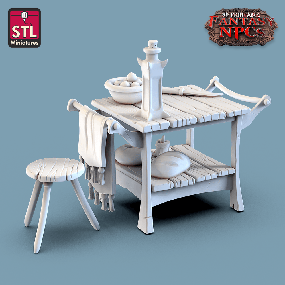 3D Printed STL Miniatures Cook Set Fantasy NPC 28mm - 32mm War Gaming D&D (Online Only)