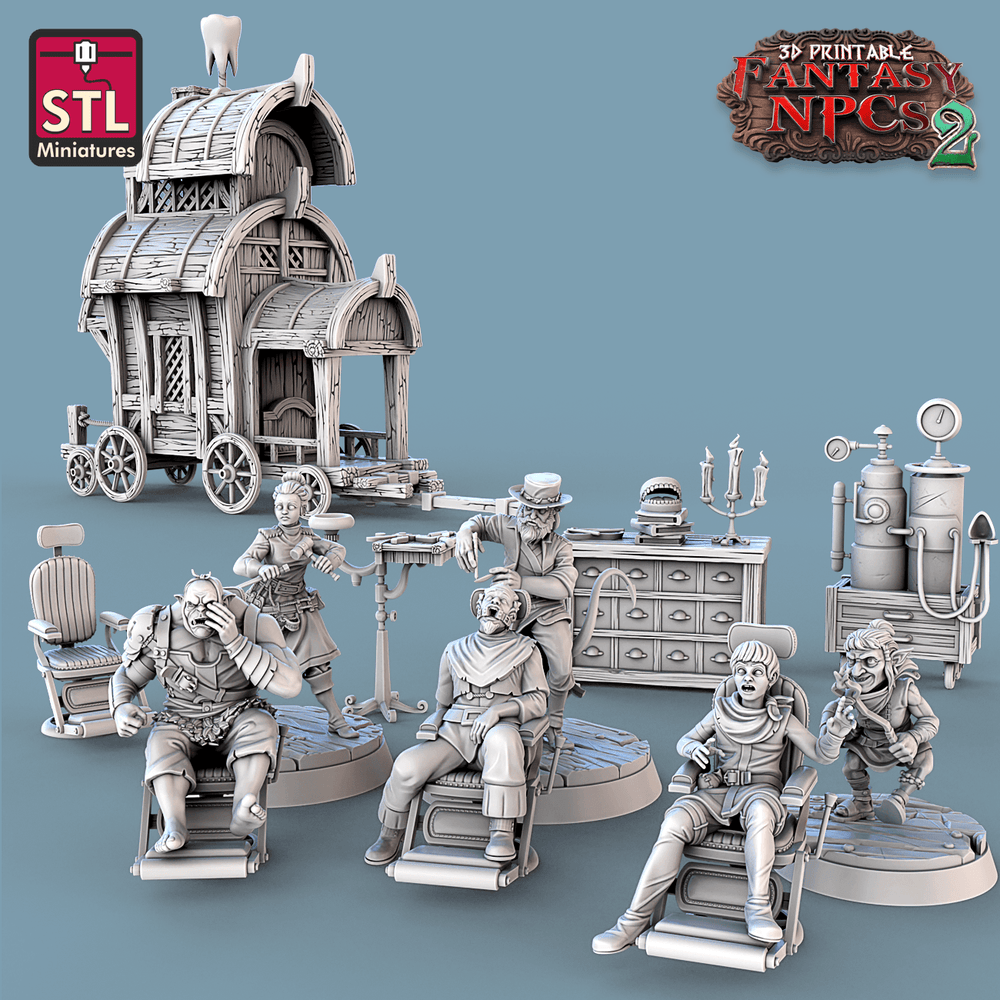 3D Printed STL Miniatures Dentist Set Fantasy NPC 2 | 28 - 32mm War Gaming D&D (Online Only)