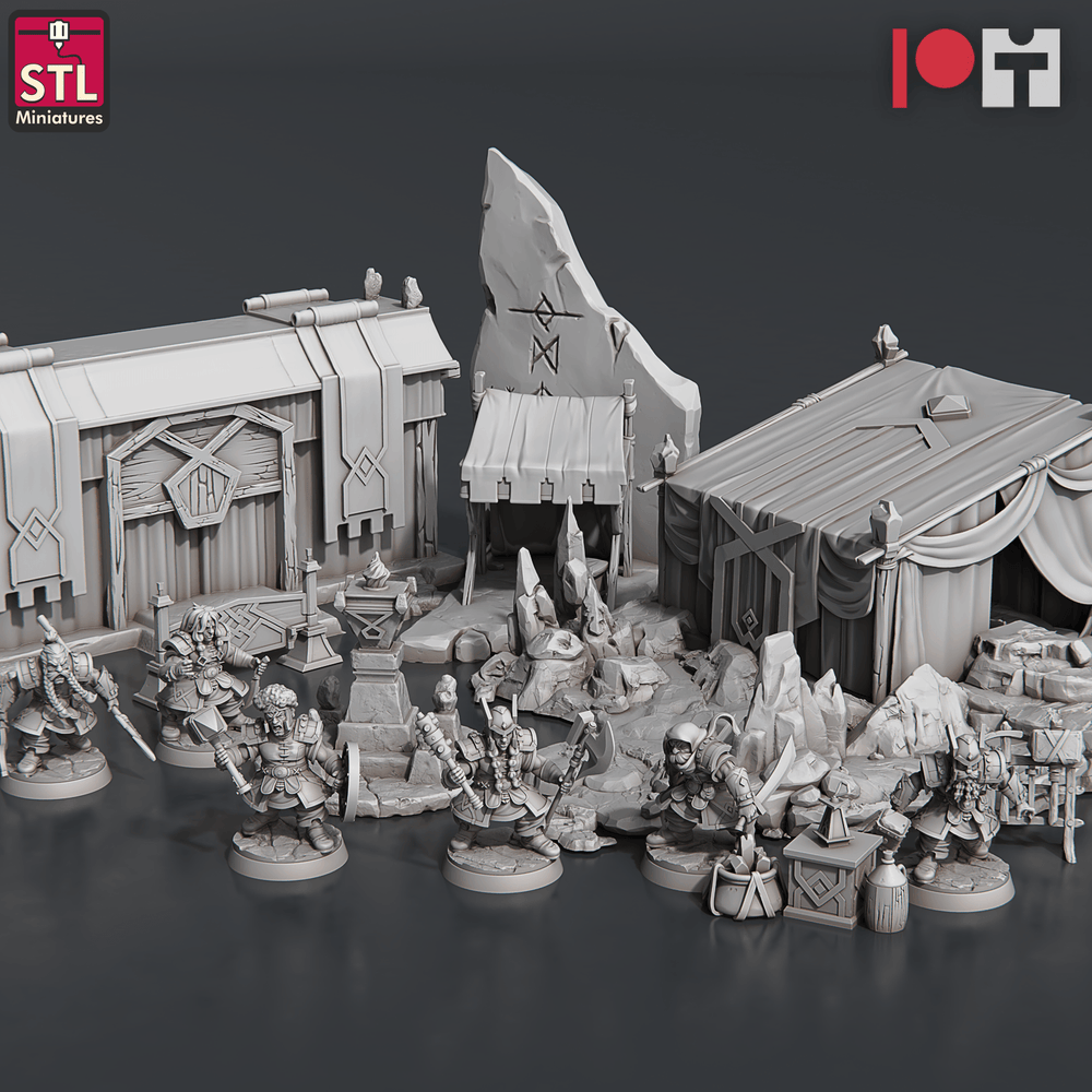 3D Printed STL Miniatures Dwarven Camp Set 28 - 32mm War Gaming D&D (Online Only)