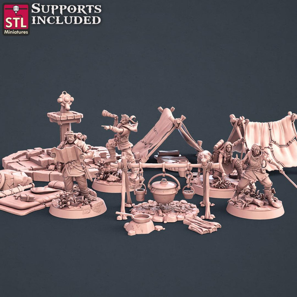 3D Printed STL Miniatures Explorers Set Fantasy NPC 2 | 28 - 32mm War Gaming D&D (Online Only)
