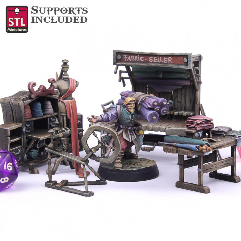 3D Printed STL Miniatures Fabric Seller Set 28mm - 32mm War Gaming D&D (Online Only)