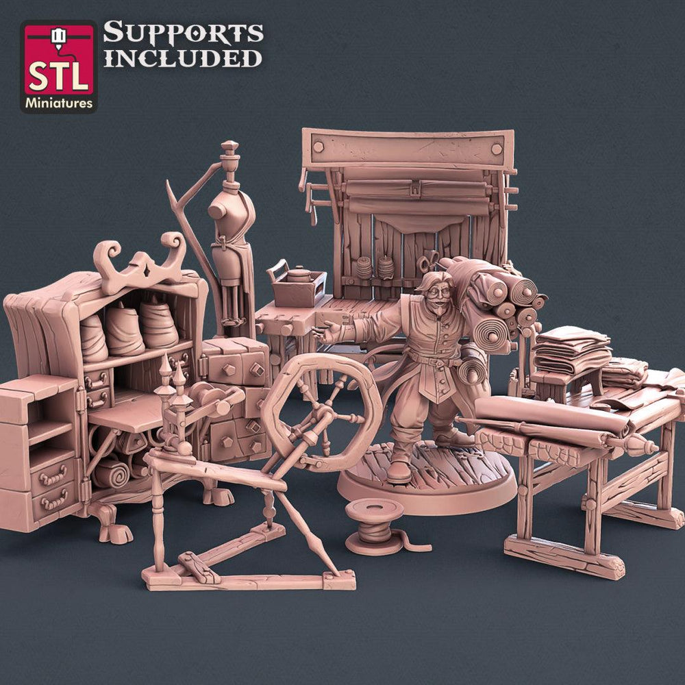 3D Printed STL Miniatures Fabric Seller Set 28mm - 32mm War Gaming D&D (Online Only)