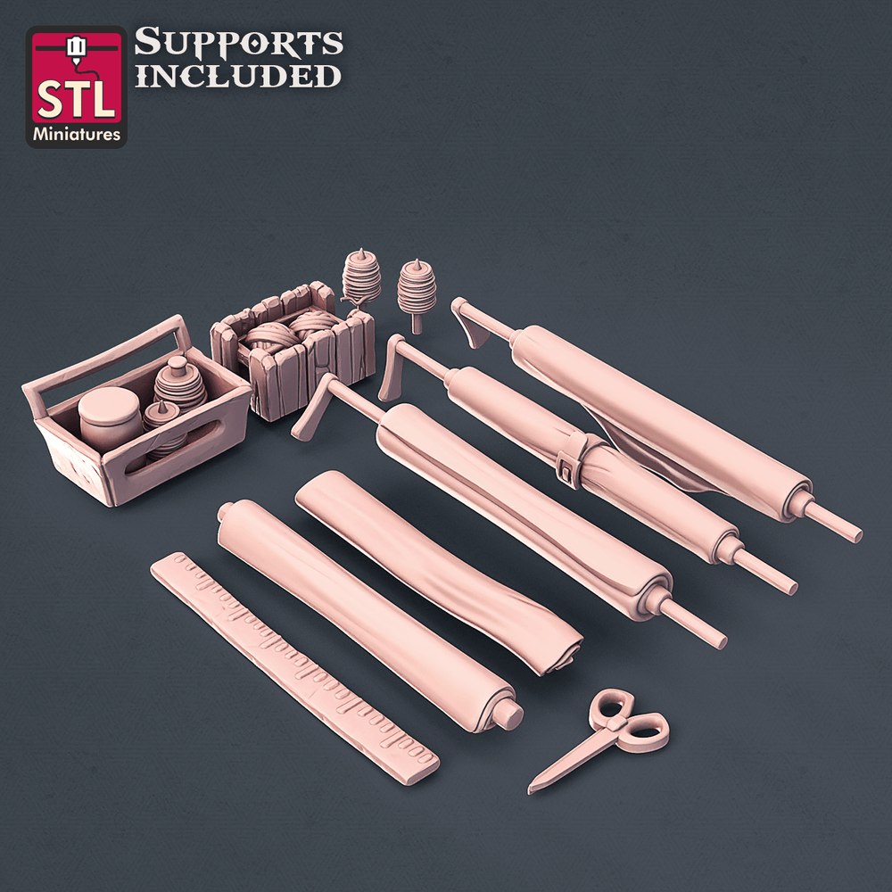 3D Printed STL Miniatures Fabric Seller Set 28mm - 32mm War Gaming D&D (Online Only)