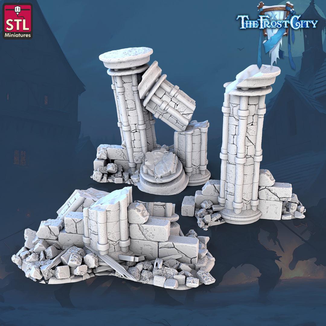 3D Printed STL Miniatures Falling Columns The Frost City 28 - 32mm War Gaming D&D (Online Only)