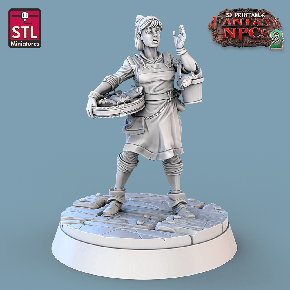 3D Printed STL Miniatures Fish Vendor Set Fantasy NPC 2 | 28 - 32mm War Gaming D&D (Online Only)