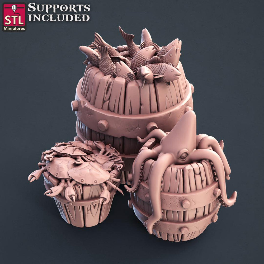 3D Printed STL Miniatures Fisherman Set Fantasy NPC 2 | 28 - 32mm War Gaming D&D (Online Only)