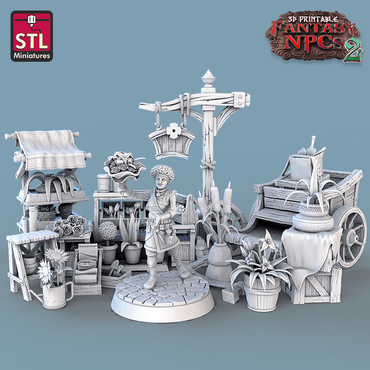 3D Printed STL Miniatures Florist Set Fantasy NPC 2 | 28 - 32mm War Gaming D&D (Online Only)