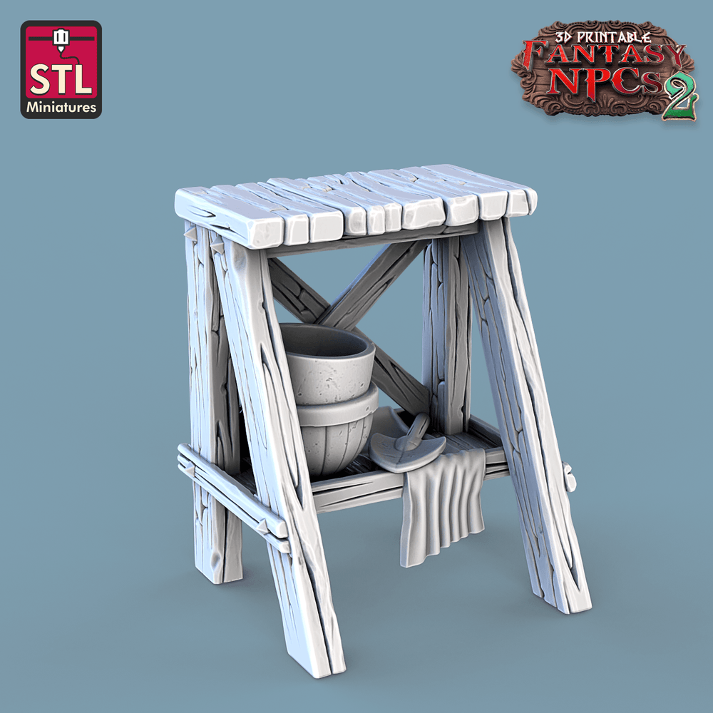 3D Printed STL Miniatures Florist Set Fantasy NPC 2 | 28 - 32mm War Gaming D&D (Online Only)