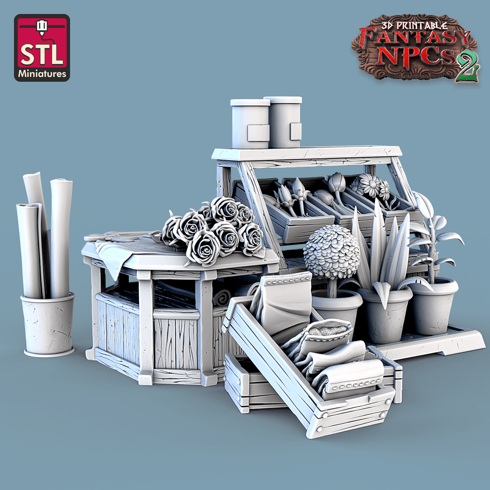 3D Printed STL Miniatures Florist Set Fantasy NPC 2 | 28 - 32mm War Gaming D&D (Online Only)