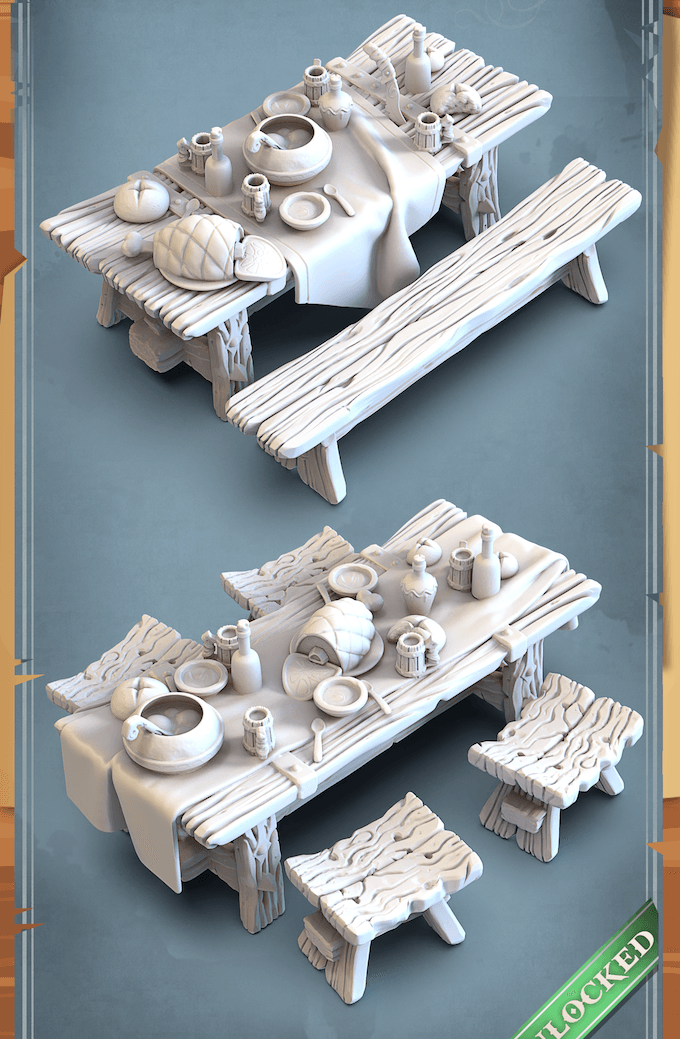 3D Printed STL Miniatures Food Tables 28 - 32mm War Gaming D&D (Online Only)