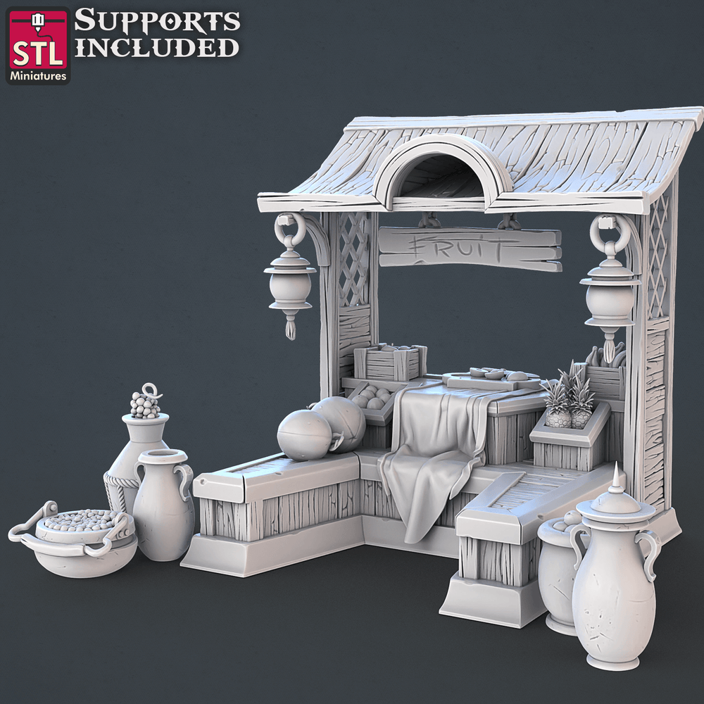 3D Printed STL Miniatures Food Vendors Set 28mm - 32mm War Gaming D&D (Online Only)