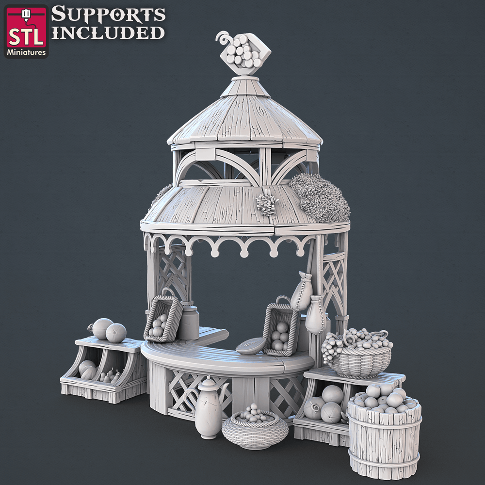 3D Printed STL Miniatures Food Vendors Set 28mm - 32mm War Gaming D&D (Online Only)
