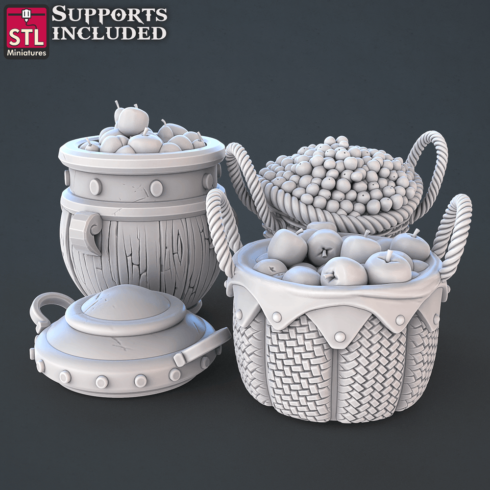 3D Printed STL Miniatures Food Vendors Set 28mm - 32mm War Gaming D&D (Online Only)