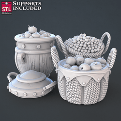 3D Printed STL Miniatures Food Vendors Set 28mm - 32mm War Gaming D&D (Online Only)