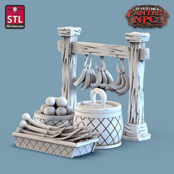 3D Printed STL Miniatures Fruit Seller Set Fantasy NPC 28mm - 32mm War Gaming D&D (Online Only)