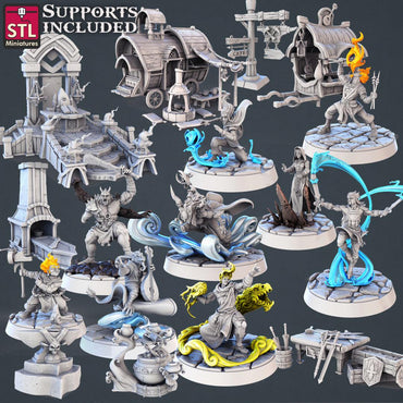 3D Printed STL Miniatures Genasi Set 28 - 32mm War Gaming D&D (Online Only)