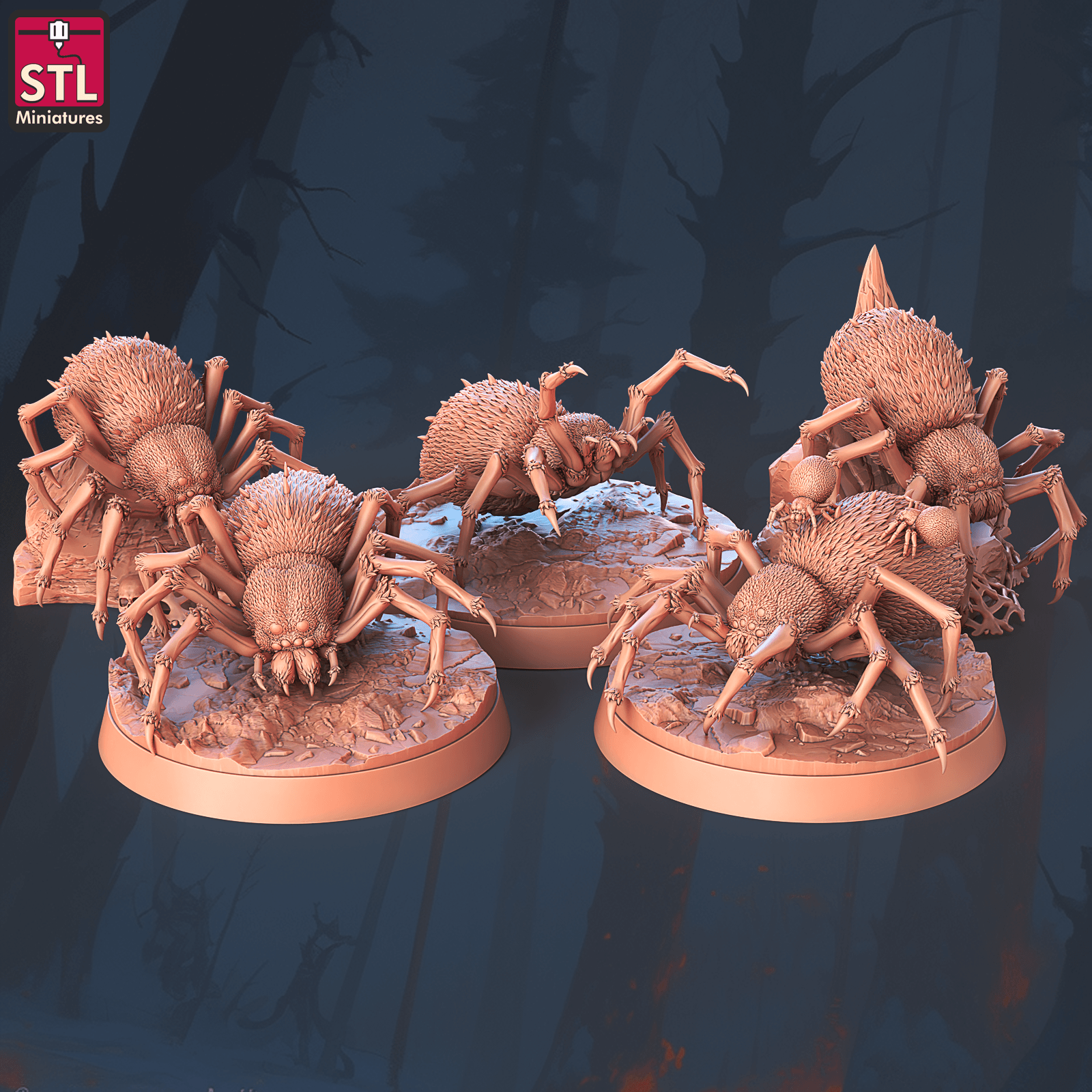 3D Printed STL Miniatures Giant Spiders Set 28 - 32mm War Gaming D&D (Online Only)