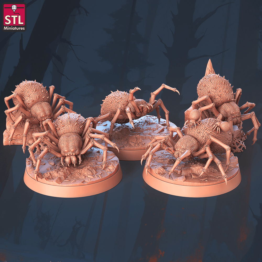 3D Printed STL Miniatures Giant Spiders Set 28 - 32mm War Gaming D&D (Online Only)