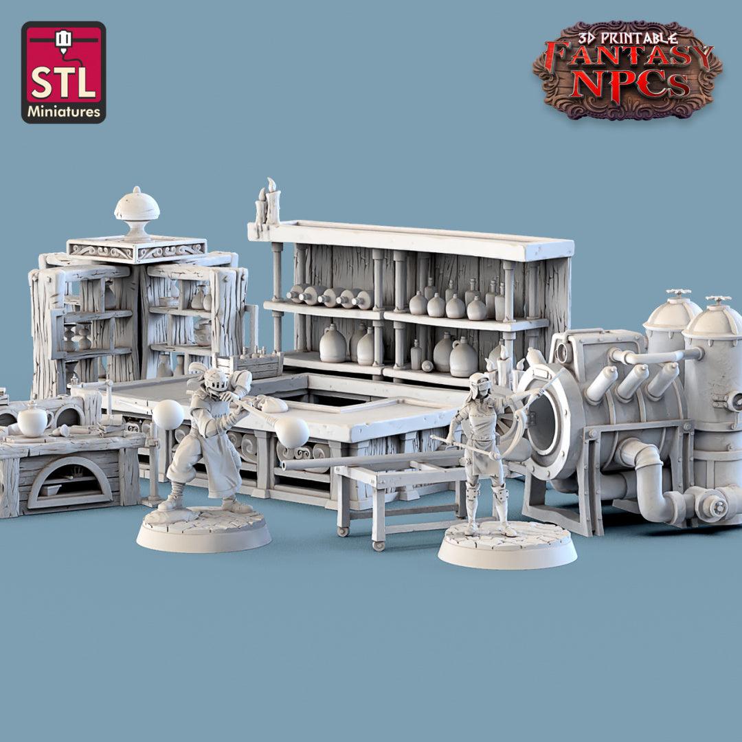 3D Printed STL Miniatures Glassblower Set Fantasy NPC 28mm - 32mm War Gaming D&D (Online Only)