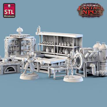 3D Printed STL Miniatures Glassblower Set Fantasy NPC 28mm - 32mm War Gaming D&D (Online Only)