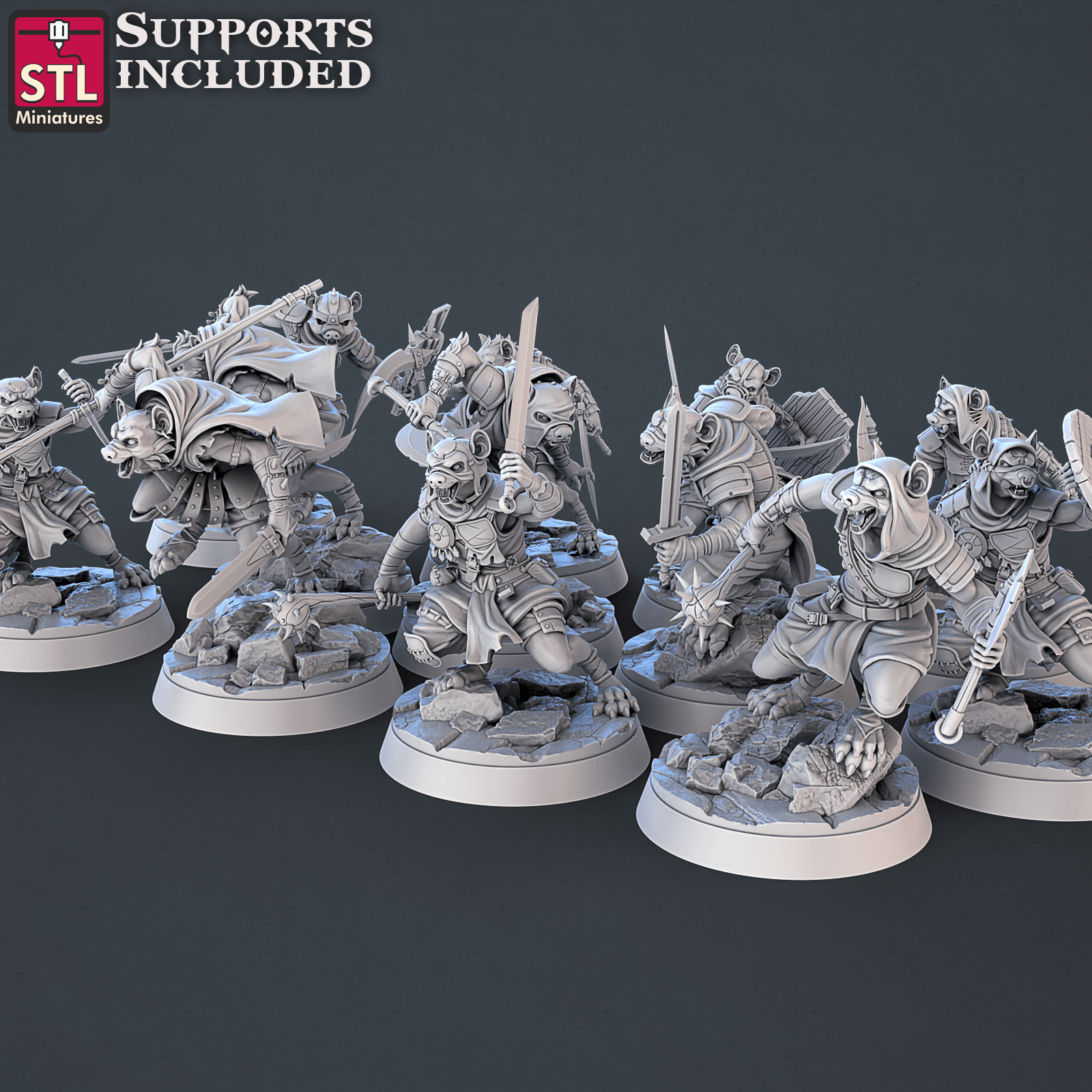 3D Printed STL Miniatures Gnoll Set 28mm - 32mm War Gaming D&D (Online Only)