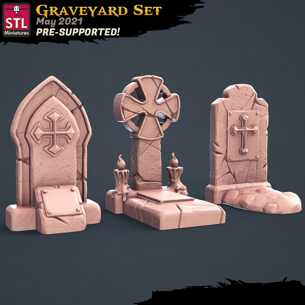 3D Printed STL Miniatures Graveyard Set 28 - 32mm War Gaming D&D (Online Only)