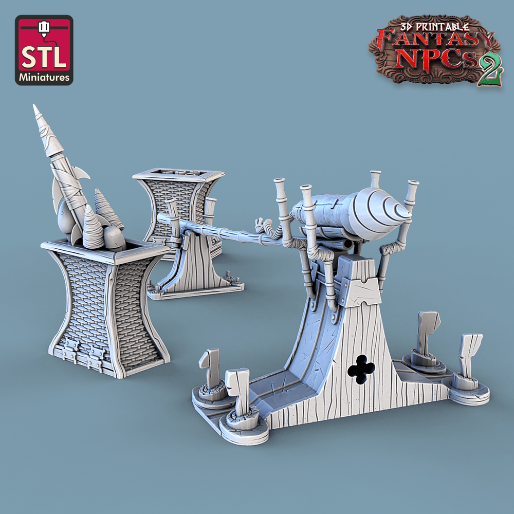 3D Printed STL Miniatures Gunpowder Vendors Set Fantasy NPC 2 | 28 - 32mm War Gaming D&D (Online Only)
