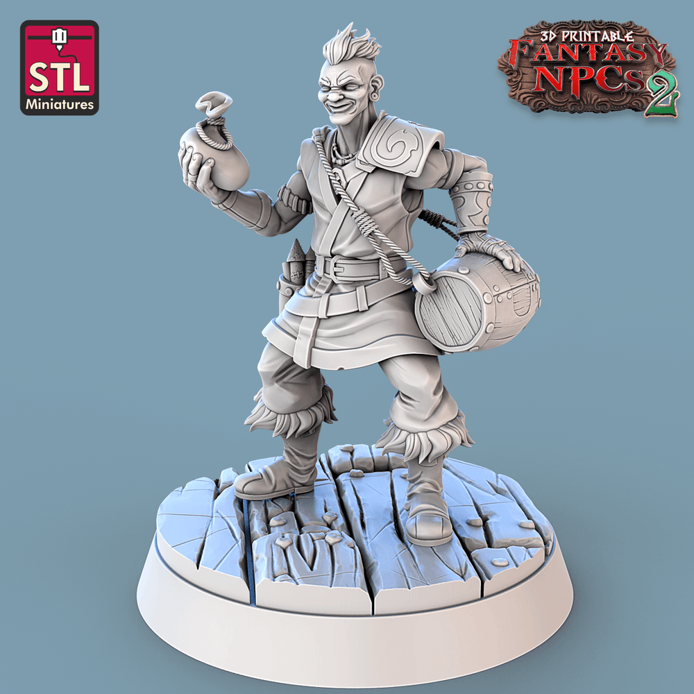 3D Printed STL Miniatures Gunpowder Vendors Set Fantasy NPC 2 | 28 - 32mm War Gaming D&D (Online Only)