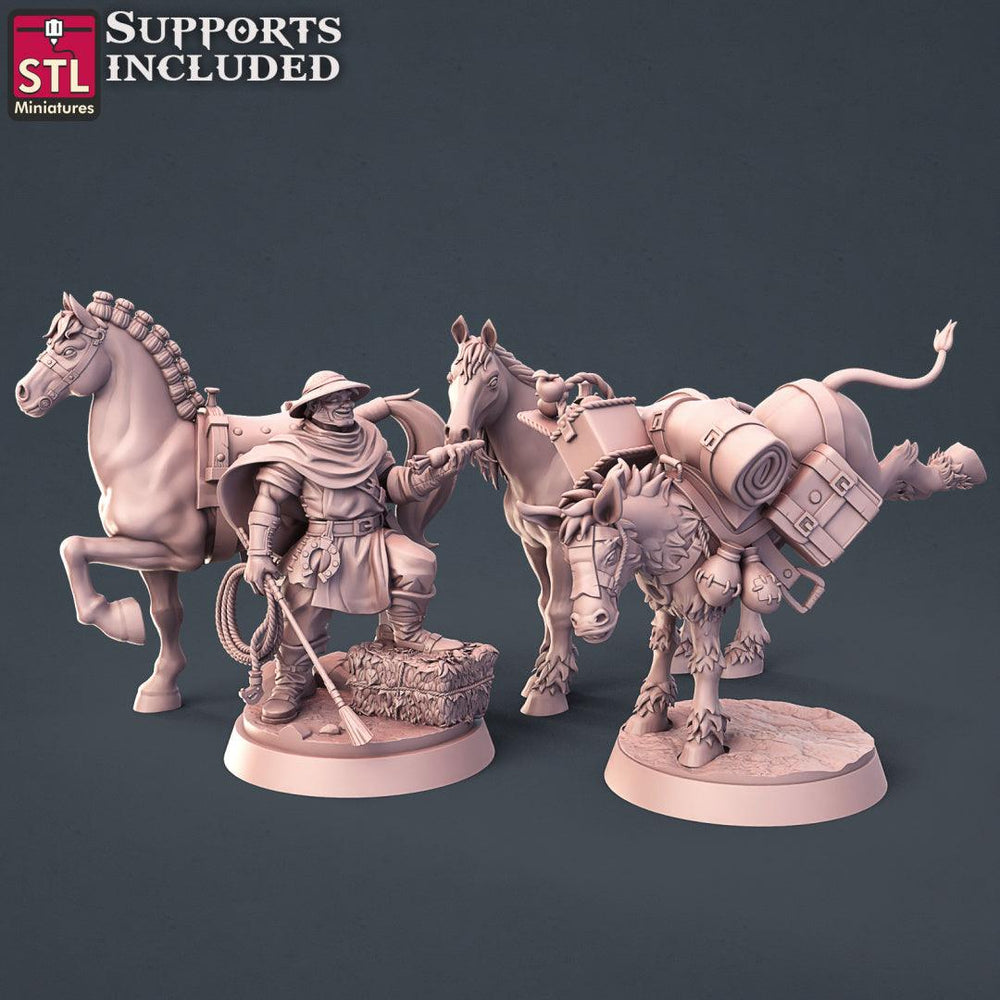 3D Printed STL Miniatures Horse Trainer Set Fantasy NPC 2 | 28 - 32mm War Gaming D&D (Online Only)