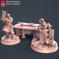 3D Printed STL Miniatures Human Carpenter Set Fantasy NPC 2 | 28 - 32mm War Gaming D&D (Online Only)
